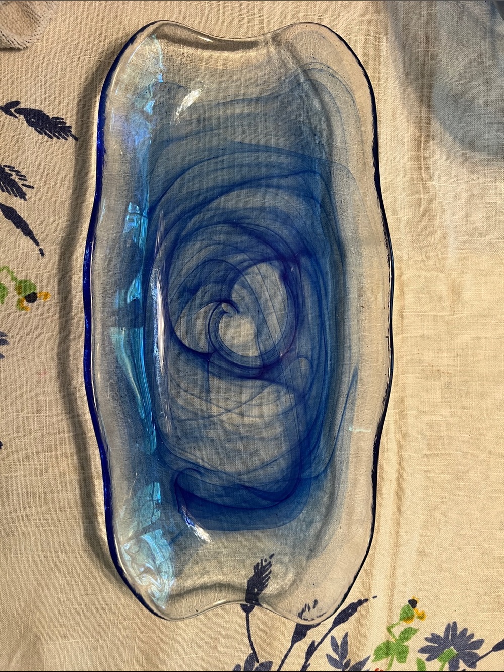 Bormioli Rocco Blue Swirl Glass Tray -14”
